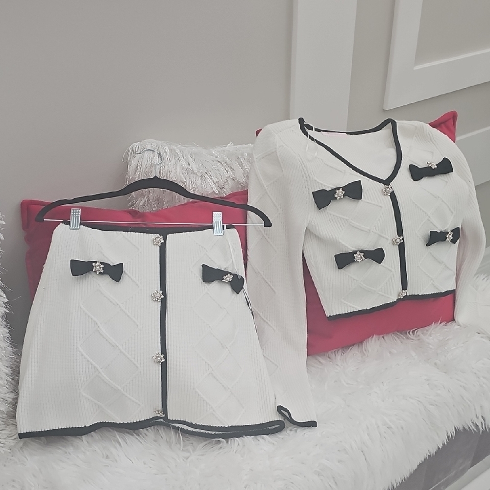 Elegant White and Black Mini Dress Set